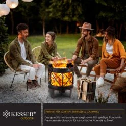 KESSER® Feuerschale Inkl. Abdeckung Feuerkorb Mit Funkenschutz & Griffen + Schürhaken Feuerstelle 58 X 45 Cm Für Garten & Terrasse Metall Antik-Rost-Optik Multifunktional Fire Pit Heizung BBQ -Entspannender Garten 8600364700 23328 prod 004