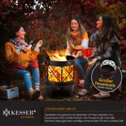 KESSER® Feuerschale Inkl. Abdeckung Feuerkorb Mit Funkenschutz & Griffen + Schürhaken Feuerstelle 58 X 45 Cm Für Garten & Terrasse Metall Antik-Rost-Optik Multifunktional Fire Pit Heizung BBQ -Entspannender Garten 8600364700 23328 prod 005