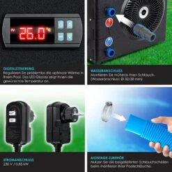 KESSER® Wärmepumpe Für Pools Schwimmbecken Bis 20.000 L Wasserinhalt, Pool Heizung Heizleistung 3,9 KW, 220V Betriebsspannung Wasseranschluss Ø 32/38 Mm Integrierter Durchflusssensor Digitalsteuerung -Entspannender Garten 8600364700 23485 prod 004