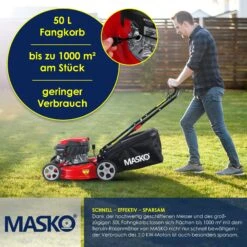 MASKO® Benzin Rasenmäher 5in1 Radantrieb EasyClean Reinigungsfunktion Mulchfunktion Seitenauswurf Hohe Schnittbreite 8-fache Schnitthöhenverstellung | 4 Takt Motor | Inkl. Fangkorb -Entspannender Garten 8600364700 23488 prod 006