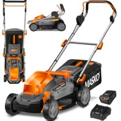 MASKO® Akku Rasenmäher ECO-X10 Inkl. 2X Akkus Li-Ion Batterie 4 Ah & Doppel-Ladegerät – Rasentrimmer Schnittbreite, 25-75mm Schnitthöhenverstellung