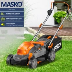 MASKO® Akku Rasenmäher ECO-X10 Inkl. 2X Akkus Li-Ion Batterie 4 Ah & Doppel-Ladegerät – Rasentrimmer Schnittbreite, 25-75mm Schnitthöhenverstellung -Entspannender Garten 8600364700 23491 prod 003
