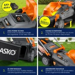 MASKO® Akku Rasenmäher ECO-X10 Inkl. 2X Akkus Li-Ion Batterie 4 Ah & Doppel-Ladegerät – Rasentrimmer Schnittbreite, 25-75mm Schnitthöhenverstellung -Entspannender Garten 8600364700 23491 prod 004