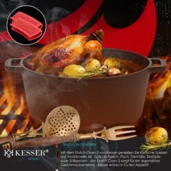 KESSER® Dutch Oven 2in1 Gusseisen Topf 4,8L Und Pfanne 1,8L Einsatzfertig Eingebrannt Inkl. Kochbuch Schmortopf Doppelfunktion Deckel/Bratpfanne Für Küche Camping Garten BBQ Backen Gasgrill -Entspannender Garten 8600364700 23534 prod 004