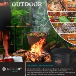 KESSER® Dutch Oven 2in1 Gusseisen Topf 4,8L Und Pfanne 1,8L Einsatzfertig Eingebrannt Inkl. Kochbuch Schmortopf Doppelfunktion Deckel/Bratpfanne Für Küche Camping Garten BBQ Backen Gasgrill -Entspannender Garten 8600364700 23534 prod 006