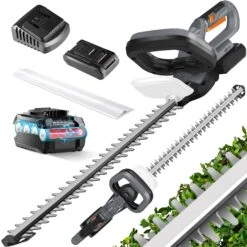 MASKO® Akku Heckenschere Profi Hecken & Strauchschere 57cm Schnittlänge Inkl. 21V Akku 3,0 Ah & Ladegerät Kabellos Elektro-Heckenschere 27mm Zahnabstand Dual Schnittklingen Verstellbarer Griff