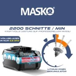 MASKO® Akku Heckenschere Profi Hecken & Strauchschere 57cm Schnittlänge Inkl. 21V Akku 3,0 Ah & Ladegerät Kabellos Elektro-Heckenschere 27mm Zahnabstand Dual Schnittklingen Verstellbarer Griff -Entspannender Garten 8600364700 23713 prod 004