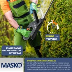 MASKO® Akku Heckenschere Profi Hecken & Strauchschere 57cm Schnittlänge Inkl. 21V Akku 3,0 Ah & Ladegerät Kabellos Elektro-Heckenschere 27mm Zahnabstand Dual Schnittklingen Verstellbarer Griff -Entspannender Garten 8600364700 23713 prod 005