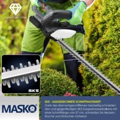 MASKO® Akku Heckenschere Profi Hecken & Strauchschere 57cm Schnittlänge Inkl. 21V Akku 3,0 Ah & Ladegerät Kabellos Elektro-Heckenschere 27mm Zahnabstand Dual Schnittklingen Verstellbarer Griff -Entspannender Garten 8600364700 23713 prod 006