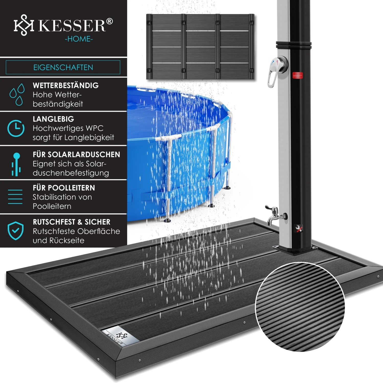 KESSER® Premium Bodenelement Für Solardusche Gartendusche Anti Rutsch - 101 X 63 X 5,5 Cm | Bodenplatte Für Pooldusche Outdoor Pool Dusche Leitern & Solarduschen | Inkl. Montagematerial 2 KESSER® Premium Bodenelement Für Solardusche Gartendusche Anti Rutsch - 101 X 63 X 5,5 Cm | Bodenplatte Für Pooldusche Outdoor Pool Dusche Leitern & Solarduschen | Inkl. Montagematerial – Bild 2