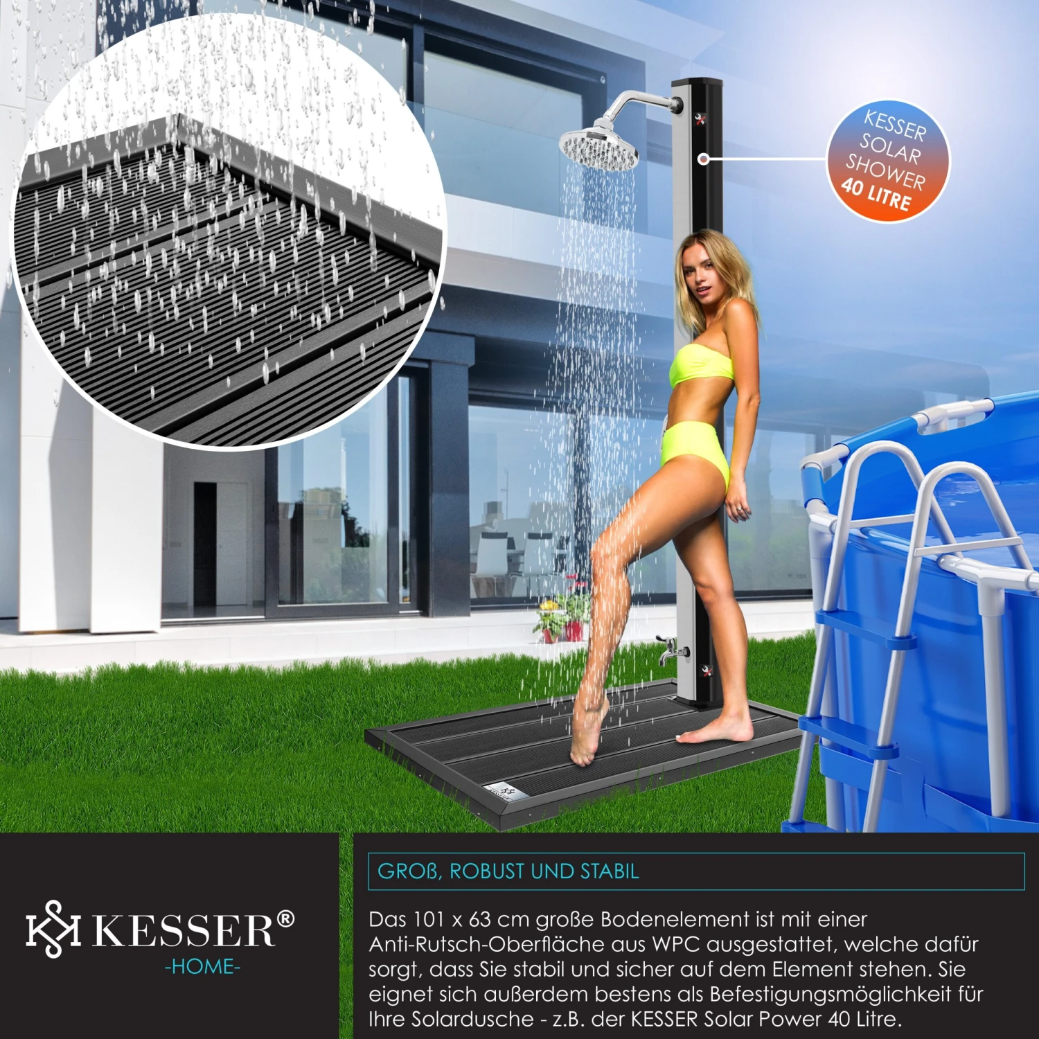 KESSER® Premium Bodenelement Für Solardusche Gartendusche Anti Rutsch - 101 X 63 X 5,5 Cm | Bodenplatte Für Pooldusche Outdoor Pool Dusche Leitern & Solarduschen | Inkl. Montagematerial 3 KESSER® Premium Bodenelement Für Solardusche Gartendusche Anti Rutsch - 101 X 63 X 5,5 Cm | Bodenplatte Für Pooldusche Outdoor Pool Dusche Leitern & Solarduschen | Inkl. Montagematerial – Bild 3