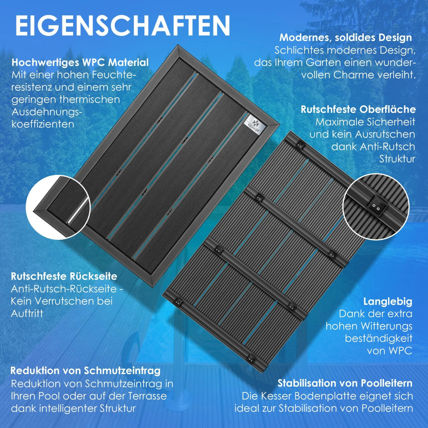 KESSER® Premium Bodenelement Für Solardusche Gartendusche Anti Rutsch - 101 X 63 X 5,5 Cm | Bodenplatte Für Pooldusche Outdoor Pool Dusche Leitern & Solarduschen | Inkl. Montagematerial 4 KESSER® Premium Bodenelement Für Solardusche Gartendusche Anti Rutsch - 101 X 63 X 5,5 Cm | Bodenplatte Für Pooldusche Outdoor Pool Dusche Leitern & Solarduschen | Inkl. Montagematerial – Bild 4