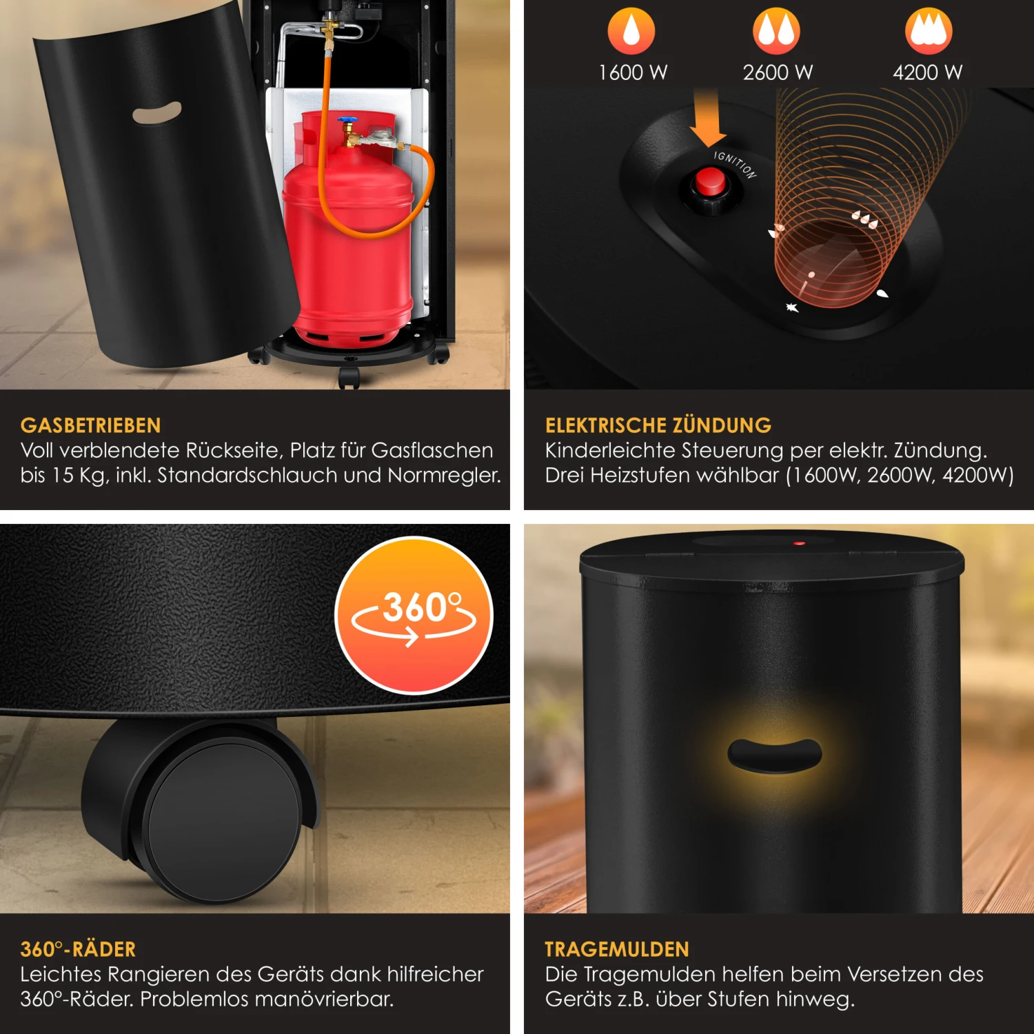 KESSER® Gasheizer Keramik 4200 Watt Gas Heizstrahler Inkl. Gasdruckregler Gasschlauch - Gasheizofen Inkl. Schutzhülle Gasheizgerät, Infrarot Keramikbrenner, Butan- Oder Propangasflaschen 4 KESSER® Gasheizer Keramik 4200 Watt Gas Heizstrahler Inkl. Gasdruckregler Gasschlauch - Gasheizofen Inkl. Schutzhülle Gasheizgerät, Infrarot Keramikbrenner, Butan- Oder Propangasflaschen – Bild 4