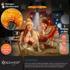 KESSER® Deckenheizstrahler Heizpilz Infrarot-Heizstrahler 2500W Terrassenstrahler Mit Fernbedienung Quarzstrahler | LED Licht | Decke | Infrarotstrahler | Mit Kette + Karabinerhaken Carbon-Heizelement -Entspannender Garten 8600364700 24074 prod 003