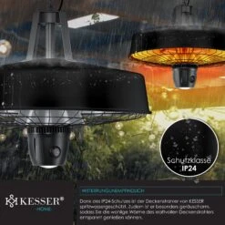 KESSER® Deckenheizstrahler Heizpilz Infrarot-Heizstrahler 2500W Terrassenstrahler Mit Fernbedienung Quarzstrahler | LED Licht | Decke | Infrarotstrahler | Mit Kette + Karabinerhaken Carbon-Heizelement -Entspannender Garten 8600364700 24074 prod 005