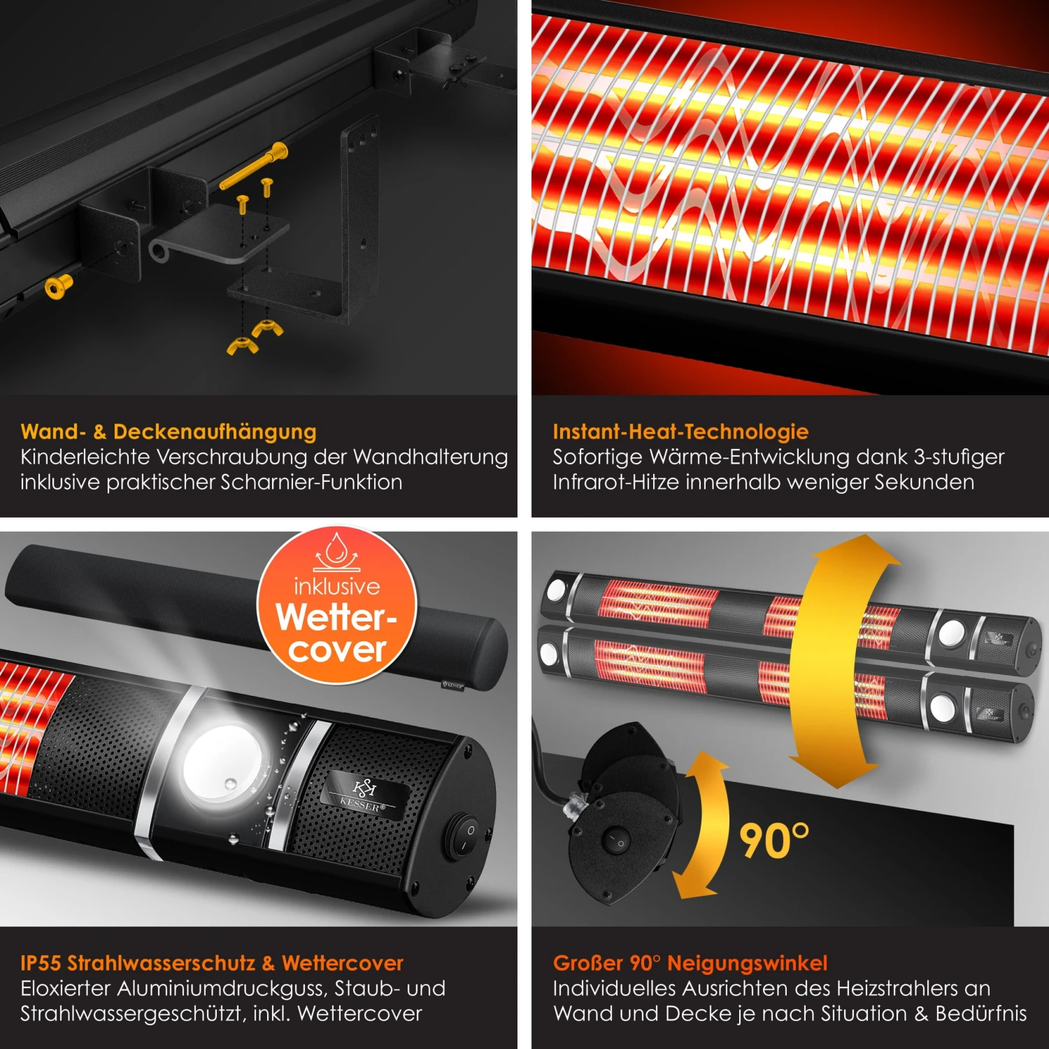 KESSER® Infrarot Heizstrahler 3000W IR-Gastro-Bar Inkl. LED Licht Terrassenstrahler Mit WiFi & Fernbedienung Inkl. Schutzhülle Infrarotstrahler Quarzstrahler Terrassenheizer Wand-Heizstrahler 3 KESSER® Infrarot Heizstrahler 3000W IR-Gastro-Bar Inkl. LED Licht Terrassenstrahler Mit WiFi & Fernbedienung Inkl. Schutzhülle Infrarotstrahler Quarzstrahler Terrassenheizer Wand-Heizstrahler – Bild 3