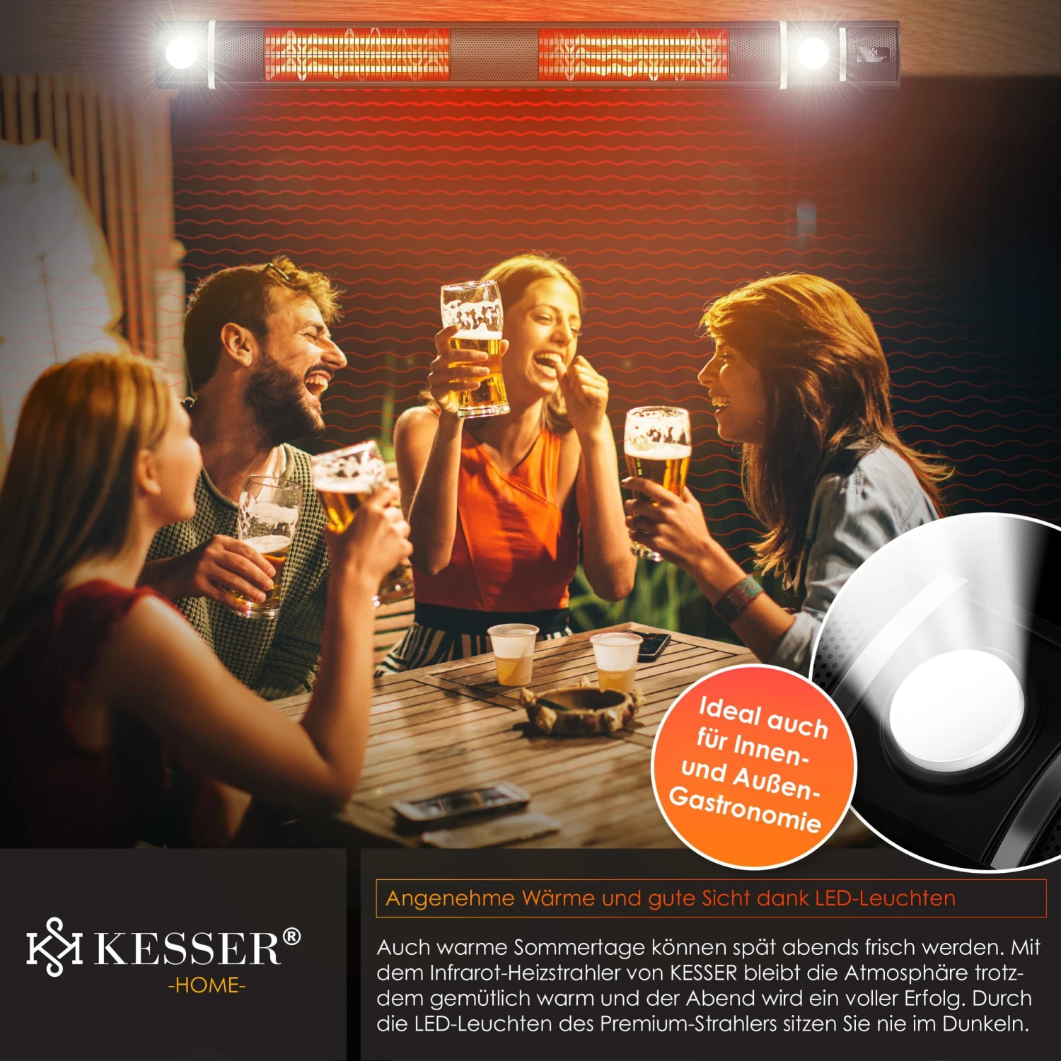 KESSER® Infrarot Heizstrahler 3000W IR-Gastro-Bar Inkl. LED Licht Terrassenstrahler Mit WiFi & Fernbedienung Inkl. Schutzhülle Infrarotstrahler Quarzstrahler Terrassenheizer Wand-Heizstrahler 5 KESSER® Infrarot Heizstrahler 3000W IR-Gastro-Bar Inkl. LED Licht Terrassenstrahler Mit WiFi & Fernbedienung Inkl. Schutzhülle Infrarotstrahler Quarzstrahler Terrassenheizer Wand-Heizstrahler – Bild 5