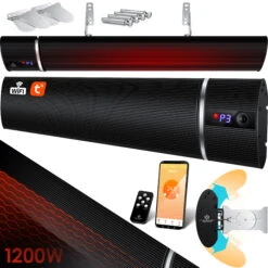 KESSER® Dunkelheizstrahler Heizstrahler Mit Fernbedienung & WiFi APP Terrassenheizer Infrarot-Heizstrahler Wand-Heizstrahler Schwarzstrahler Quarzstrahler Terrassenstrahler Balkonheizer Timer