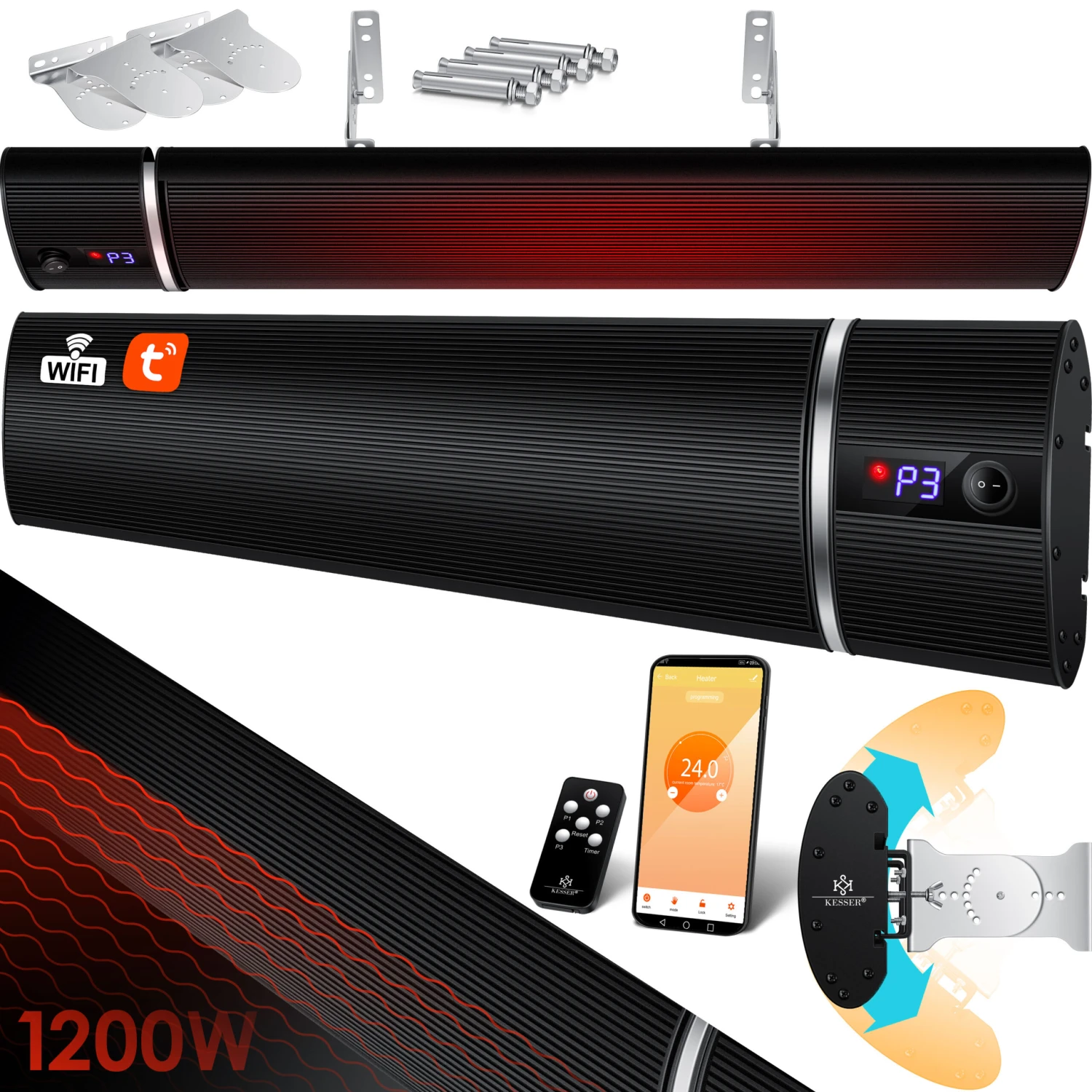 KESSER® Dunkelheizstrahler Heizstrahler Mit Fernbedienung & WiFi APP Terrassenheizer Infrarot-Heizstrahler Wand-Heizstrahler Schwarzstrahler Quarzstrahler Terrassenstrahler Balkonheizer Timer 1 KESSER® Dunkelheizstrahler Heizstrahler Mit Fernbedienung & WiFi APP Terrassenheizer Infrarot-Heizstrahler Wand-Heizstrahler Schwarzstrahler Quarzstrahler Terrassenstrahler Balkonheizer Timer